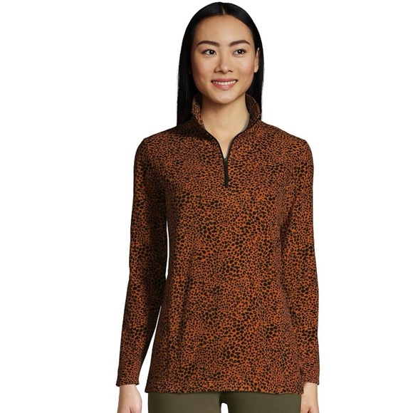 Lands End Fleece Quarter Zip Pullover Cheetah Print Size Medium 10-12 - Picture 1 of 9